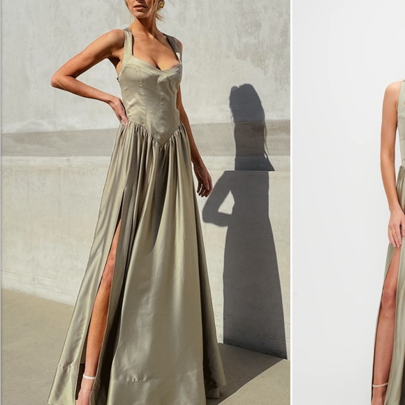 Show Me Your MuMu Abigail Maxi Dress Moss Green Luxe Satin - Picture 6 of 7